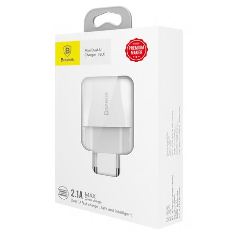 Сетевое зарядное устройство Baseus GS-518, 10,5 Вт, белый, 2 порта, #CCALL-MN02 Превью 1