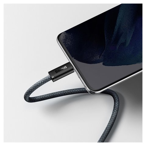 USB кабель Baseus Dynamic Series, 2xUSB тип-C, 100 см, 100 Вт, сірий, в нейлоновому обплетенні, #CALD000216 Прев'ю 2