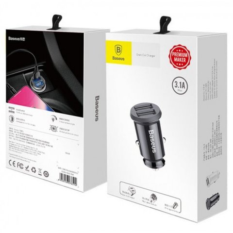 Car Charger Baseus Grain, (black, 3.1 A, 2 outputs, 12-24 V) #CCALL-ML01 Preview 2