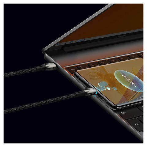 Cable USB Baseus Glimmer, 2xUSB tipo-C, 100 cm, 100 W, negro, con revestimiento de nylon, con indicador, #CADH000701 Vista previa  1