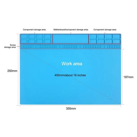 Alfombrilla aislante RELIFE RL-004A, resistente al calor, antiestático, 355 mm, 250 mm, con secciones Vista previa  6