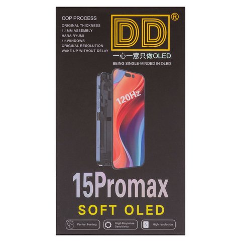 Дисплей для iPhone 15 Pro Max, черный, с рамкой, HC, без ошибки, (OLED), DD-OLED OEM soft, 120Hz, diagnosable Превью 2